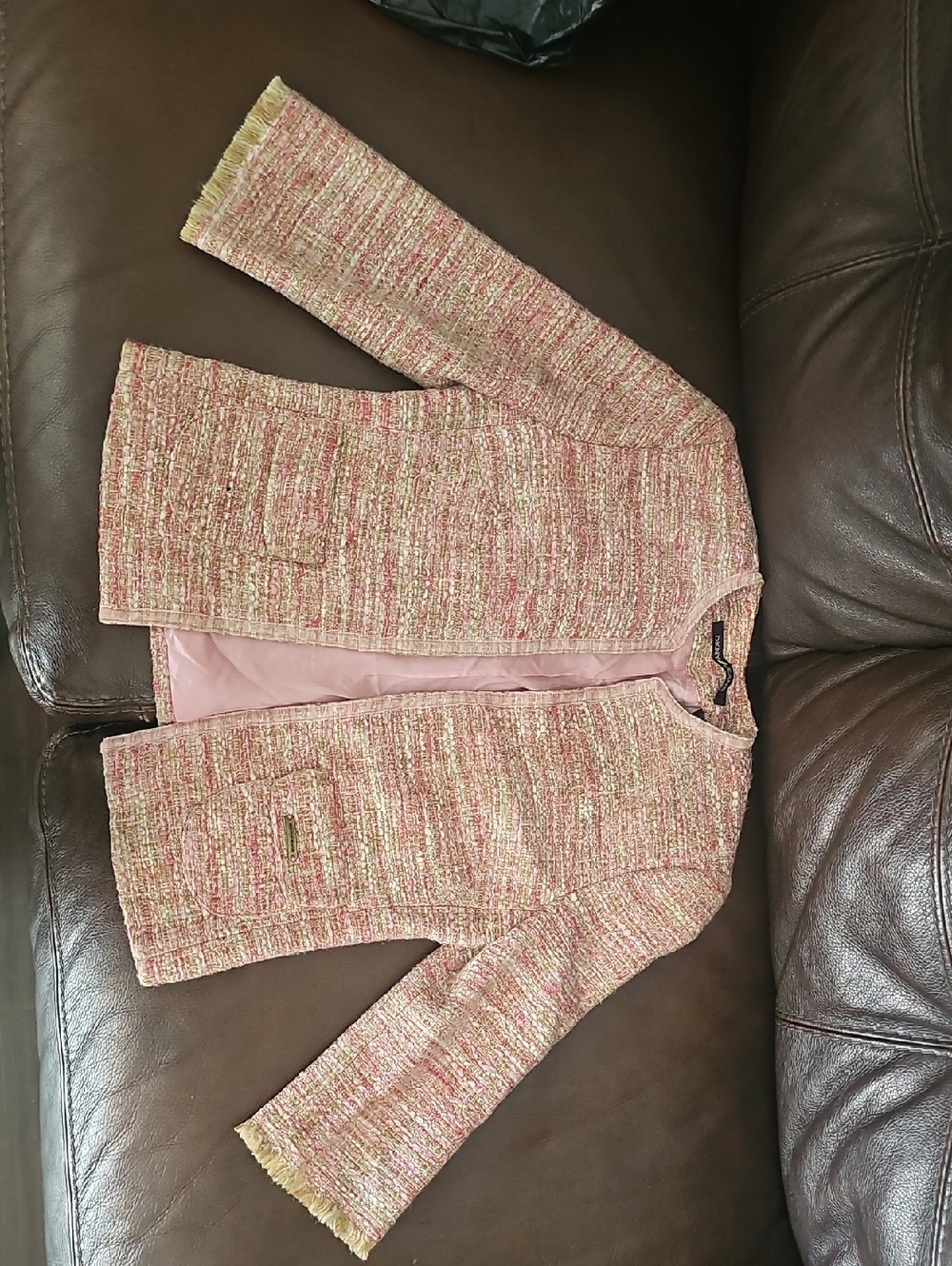 DKNY Pink Tweed Girls' Jacket with Gold Threading